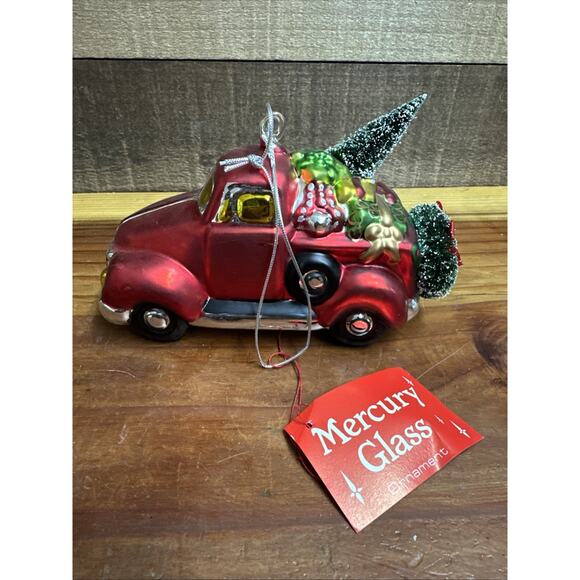 Dept 56 Mercury Glass Red Pick Up Truck Ornament In Box - Picture 3 of 5